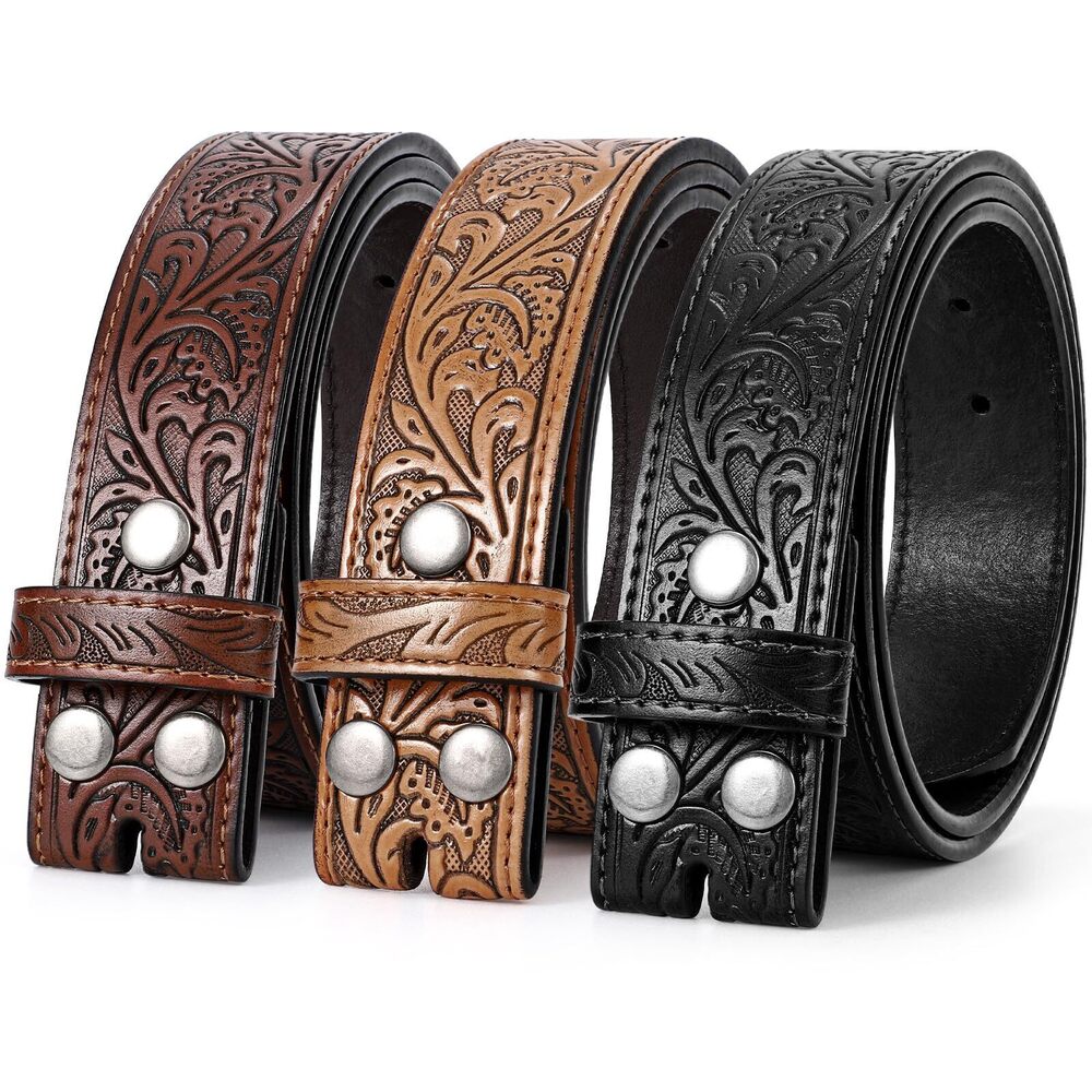 9454 3 Pack Western Belts For Men Woman Without Buckle, Cowgirl Cowboy Belt